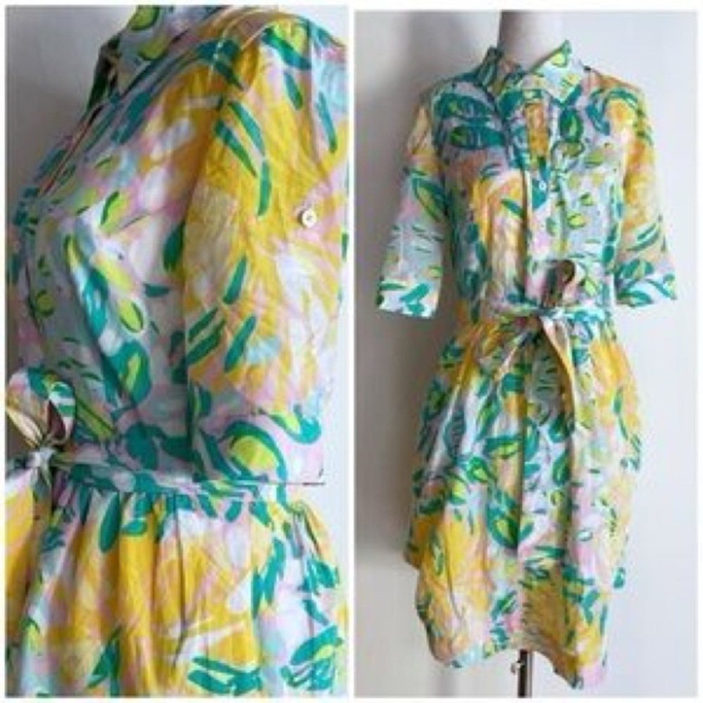 Lilly Pulitzer, pastel silk fit and flare waist tie dress six ￼